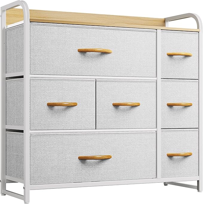 YITAHOME 7 Drawer Dresser, Storage Organizer with Shelves, Fabric Dresser, Chest of Drawers, Living Room, Closets, Sturdy Steel Frame, Wooden Top, Easy Pull Fabric Bins