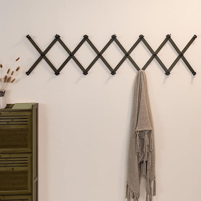 SKOLOO Hat Rack for Wall with 20 Hooks, Solid Wooden, Modern, Expandable Coat Rack Wall Mount for Coats, Hats, Bags, Baseball Caps, Dark Walnut Color