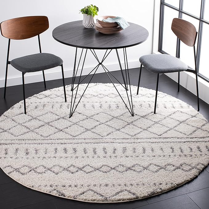 SAFAVIEH Arizona Shag Collection 6'7" Round Ivory/Grey ASG741F Moroccan Non-Shedding Entryway Foyer Living Room Bedroom Kitchen 1.2-inch Thick Area Rug