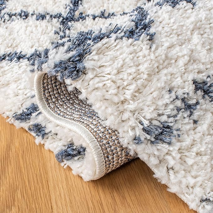 SAFAVIEH Arizona Shag Collection Runner Rug - 2'3" x 6' Runner, Ivory & Slate, Moroccan Design, Non-Shedding, 1.6-inch Thick, Ideal for High Traffic Areas in Living Room, Bedroom (ASG741M-26)