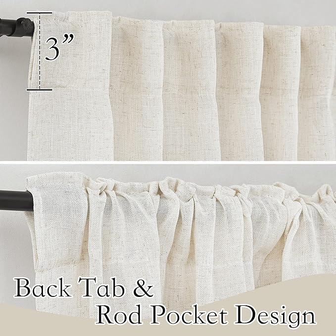 RYB HOME Semi Sheer Curtains - Linen Blend Privacy Curtains Sheer Window Treatment Drapes Farmhouse Decor for Bedroom Living Room Sliding Glass Door, 52 inch Wide x 95 inch Long 2 Panels, Linen