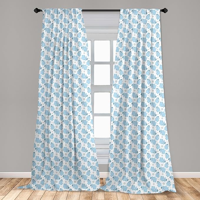 Ambesonne Animal Cartoon 2 Panel Curtain Set, Happy Smiling Pattern with Dots Animal, Lightweight Window Treatment Living Room Bedroom Decor, Pair of - 28" x 95", Pale Blue Sky Blue White