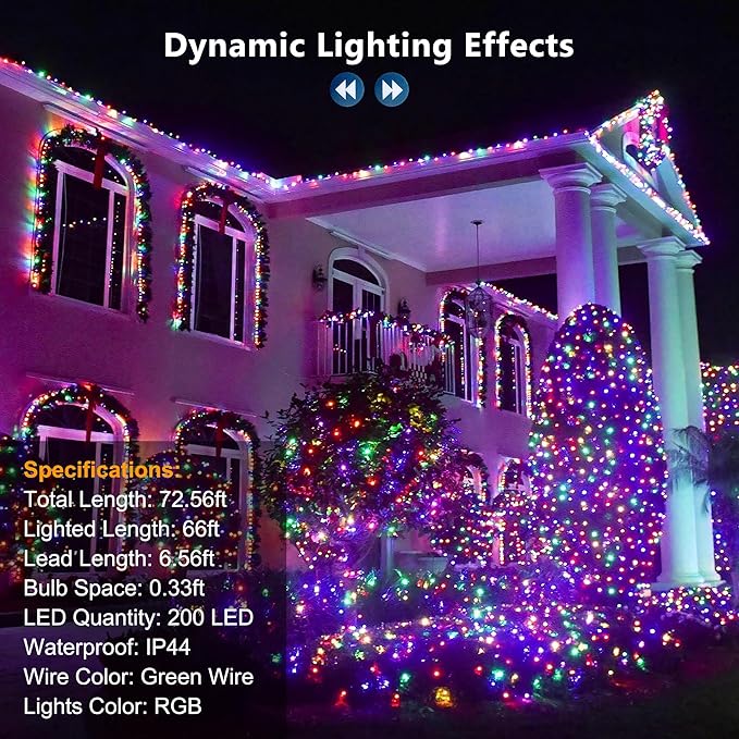 Brizled Color Changing Halloween Lights, 66ft 200 LED RGB Christmas Lights Music Sync, 120+ Modes Remote Dimmable Outdoor Christmas Light, Mini Tree Light Indoor Plugin for Xmas Halloween Party Decor