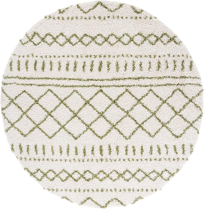 SAFAVIEH Arizona Shag Collection 6'7" Round Ivory/Green ASG741Y Moroccan Non-Shedding Entryway Foyer Living Room Bedroom Kitchen 1.2-inch Thick Area Rug