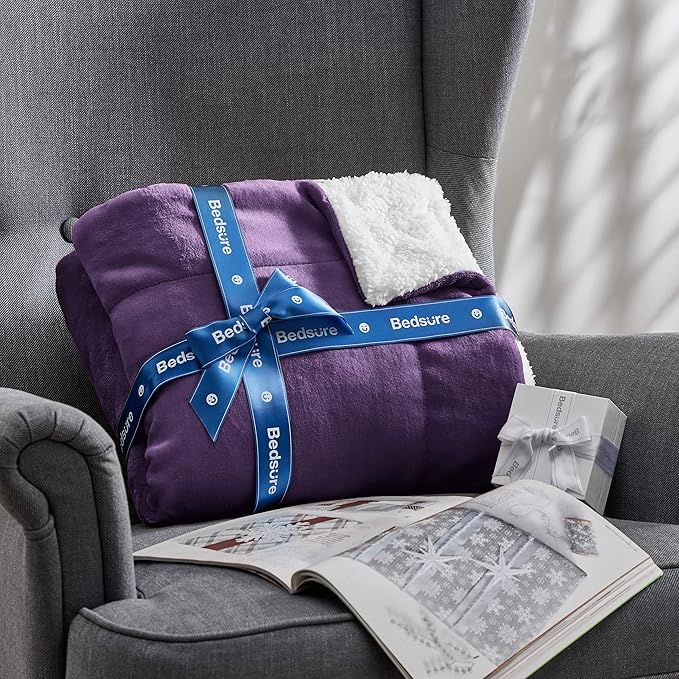 Bedsure GentleSoft Sherpa Fleece Throw Blanket for Couch - Thick and Warm Throw for Girls and Women, Soft Fuzzy Plush Blanket for Winter, Purple, 50x60 Inches