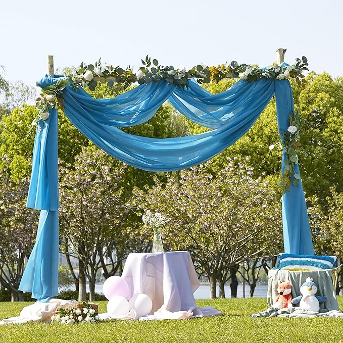 NICETOWN Turquoise Window Scarf Valances, Voile Sheer Scarf for Draping, Party Curtains for Bed Canopy/Birthday/Revelry, W60 x L216, 2 Panels