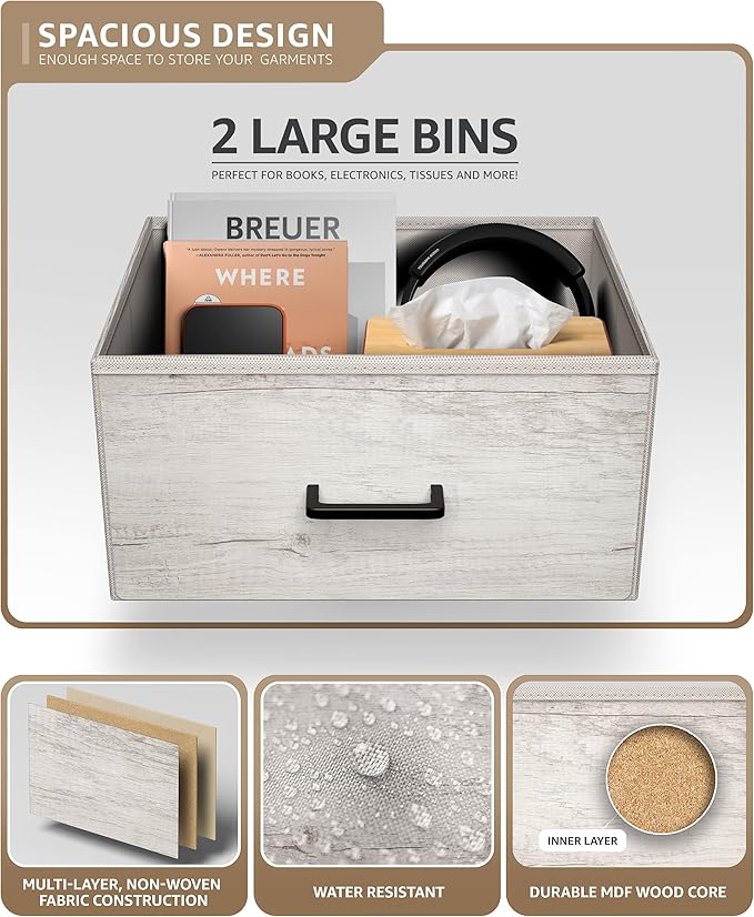 Sorbus Nightstand Dresser with 2 Faux Wood Drawers - Bedside Table Chest with Storage Bedroom, Living Room, Closet & Dorm Furniture Lamp Stand - Steel Frame, Wood Top, Easy Pull Fabric Bins