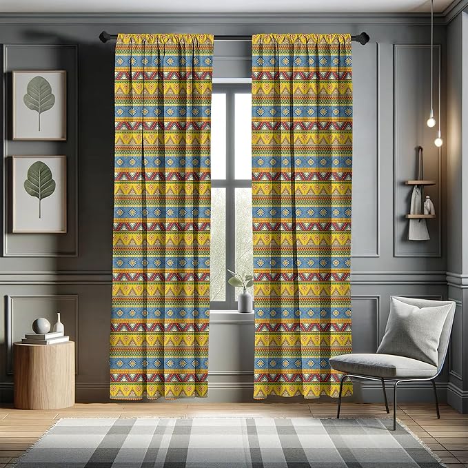 Ambesonne Aztec Curtains, Traditional Classic Tribal Style Folk Motif Sun Mexican Culture Image, Window Treatments 2 Panel Set for Living Room Bedroom, Pair of - 28" x 63", Yellow Orange