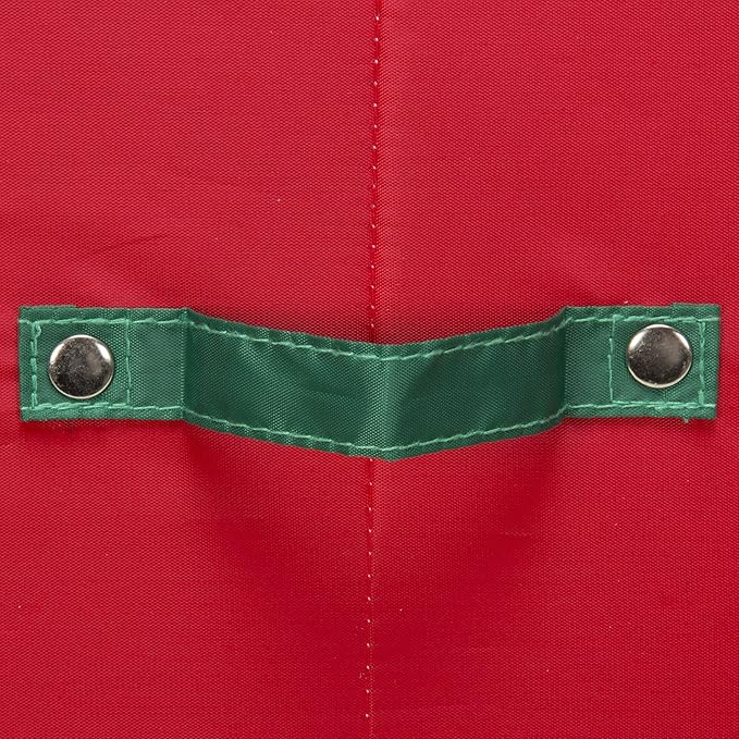 Household Essentials Ornament Storage Box, 36 Piece with Dividers, Sturdy and Stackable with Handles and Clear Plastic Window, Red Polyester Linen with Green Trim