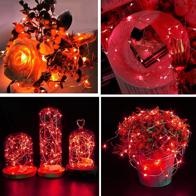 16 Pack Fairy Lights(Batteries Included) 10.2FT 30LEDs Firefly Lights Battery Operated String Lights Silver Wire Starry Lights for DIY Wedding Party Costume Christmas Tree Decoration (Red Fairy Light)