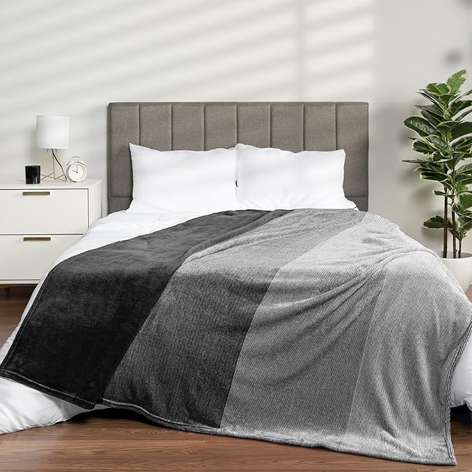 Pavilia Black Ombre Fleece Blanket for Twin Size Bed, Soft Plush Lightweight Cozy Microfiber Gift Decorative Blanket, 60x80
