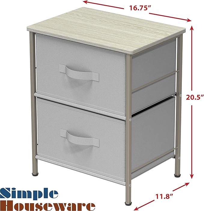 Simple Houseware 2 Tier Night Stands Dresser for Bedroom Organizer Drawer Storage Tower, Grey