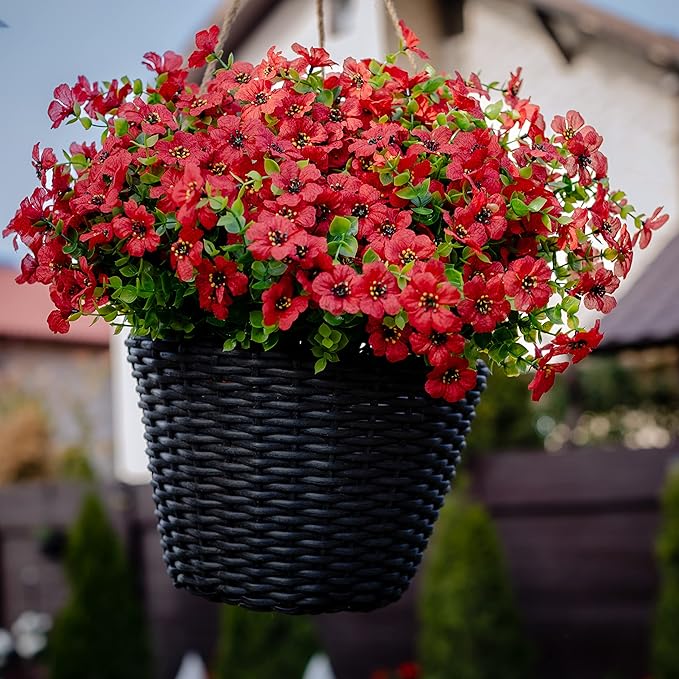 Artificial Flowers for Outdoors Fake Plants - 16 Bundles Faux Outside Greenery Boxwood No Fade Plastic Shrubs Fall Decor Farmhouse Home Garden Thanksgiving Mums (PureRed)