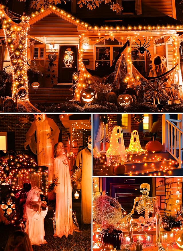 Minetom Halloween Fairy Lights, 33Ft 100 LED Battery Operated Fairy Lights, Waterproof Copper Wire Mason Jar Lights for Home Party Ghost Haunted House Indoor Outdoor Halloween Decorations, Orange