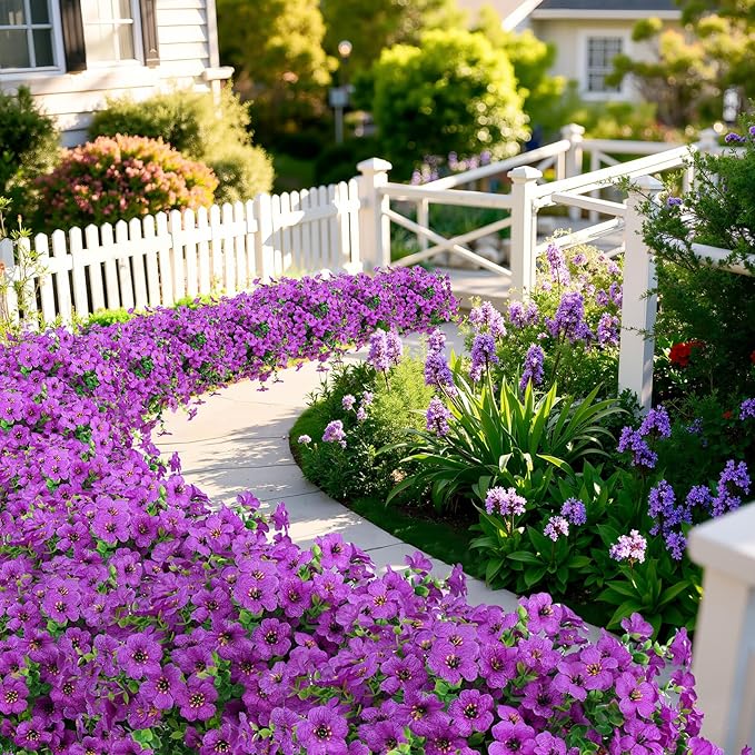 Ouddy Decor 24 Bundles Artificial Flowers for Outdoors Fake Silk Flowers UV Resistant Faux Plastic Plants for Spring Summer Garden Porch Window Box Table Vase Home Indoor Outdoor Decoration, Purple