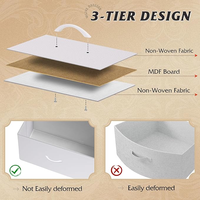 WLIVE Tall Fabric Storage Dresser - 8 Drawer Chest Tower for Bedroom, Closet, Living Room and Hallway, White