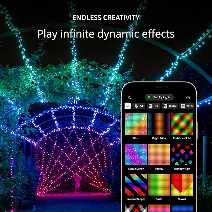 Twinkly Strings 400 LED RGB, LED Light String for in- and Outdoor, Smart LED Lights, Mappable LEDs, Compatible with Alexa and Google Home, IP44, Green Wire, 105ft