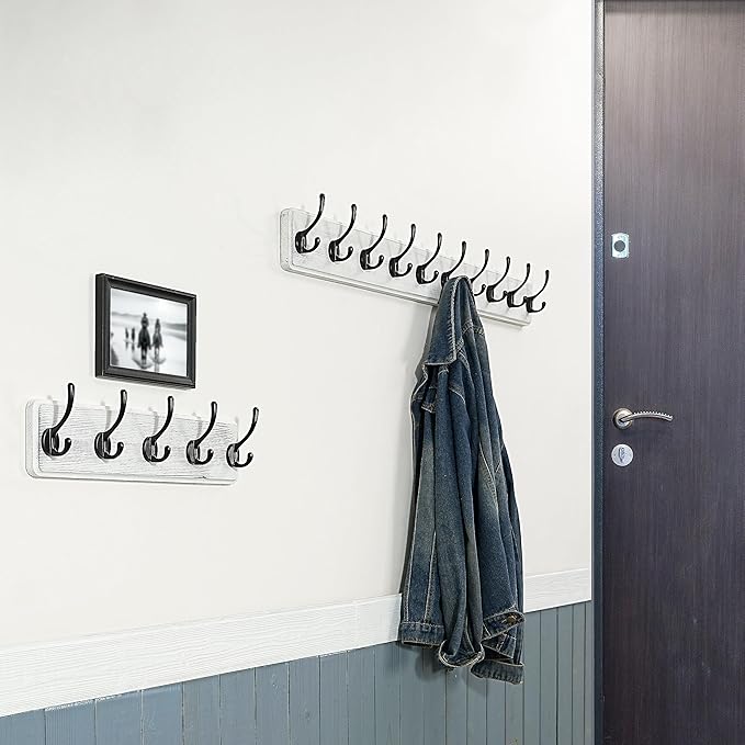 WEBI Coat Rack Wall Mount,Coat Hanger Wall,16" Hole to Hole,Coat Hooks Wall Mounted,Hook Rack Rail,5 Hooks for Hanging Coats,Hats,Jacket,Clothes,Entryway,Black/White