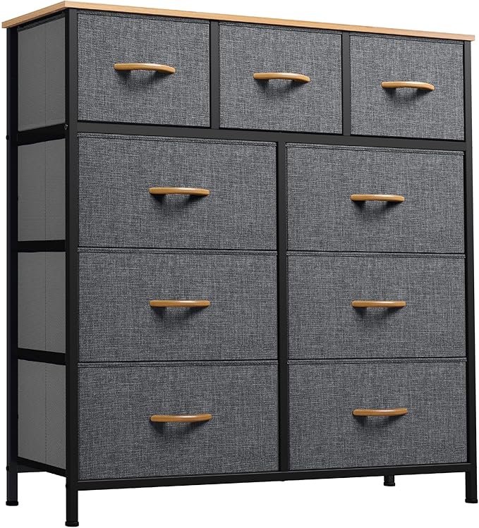 YITAHOME Dresser with 9 Drawers, Fabric Dresser for Bedroom, Living Room, Hallway, Closets (Dark Grey)