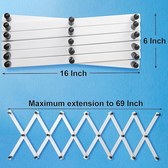 SKOLOO Hat Rack for Wall with 17 Hooks, Solid Wooden, Modern, Expandable Coat Rack Wall Mount for Coats, Hats, Bags, Baseball Caps, Black on White
