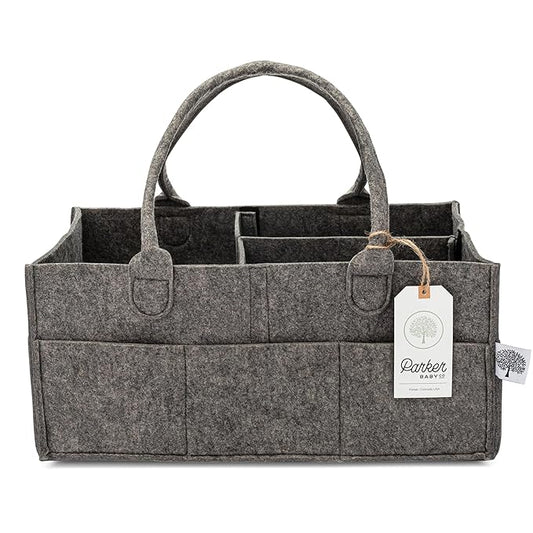 Parker Baby Co. Diaper Caddy - Nursery Storage Bin and Car Organizer for Diapers and Baby Wipes - Charcoal, Large