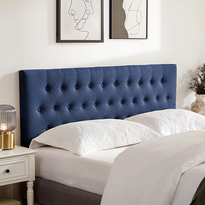Tufted Upholstered Headboard Full Size, Solid Wood Head Board with Durable Metal Legs, Adjustable Height Full XL headboard from 37” to 51” Fabric Headboard in Modern Button Design, Blue