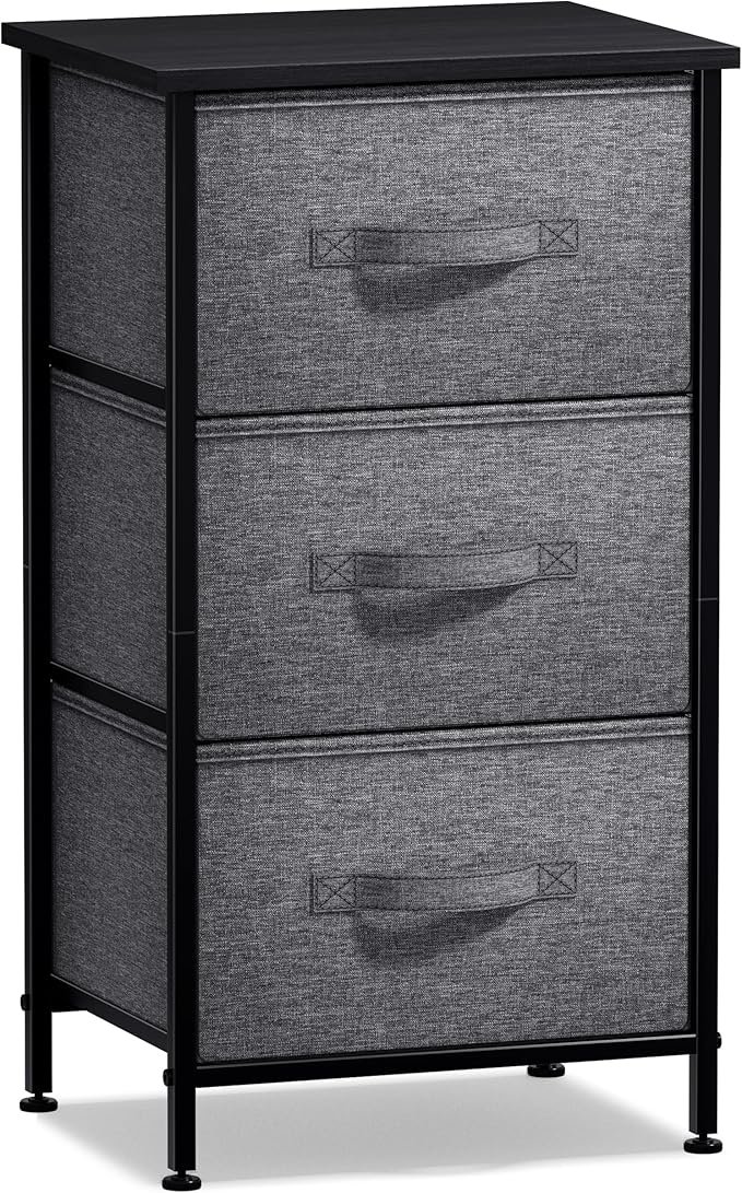 Sorbus Nightstand with 3 Drawers - Bedside Furniture & Night Stand End Table Dresser with Steel Frame, Wood Top, Easy Pull Fabric Bins for Home, Bedroom Accessories, Office & Dorm