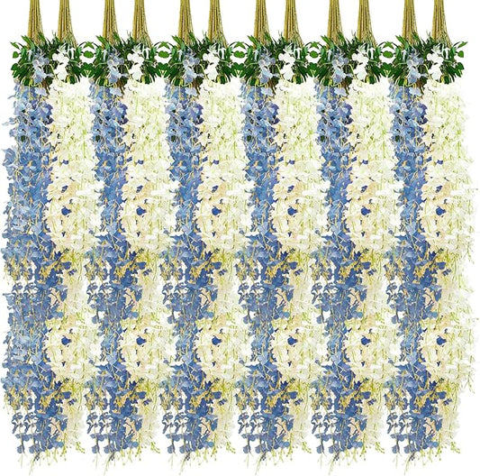 Giegxin 36 Pcs Artificial Wisteria Hanging Flowers 3.6 ft Artificial Fake Wisteria Vine Rattan Hanging Garland Silk Flowers String for Wall Home Wedding Party Greenery Decorations (Blue,White)