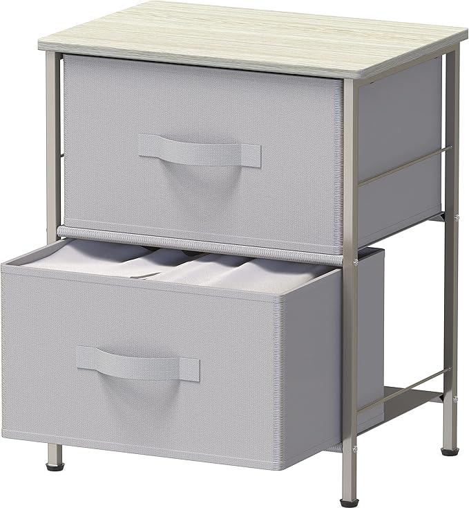 Simple Houseware 2 Tier Night Stands Dresser for Bedroom Organizer Drawer Storage Tower, Grey