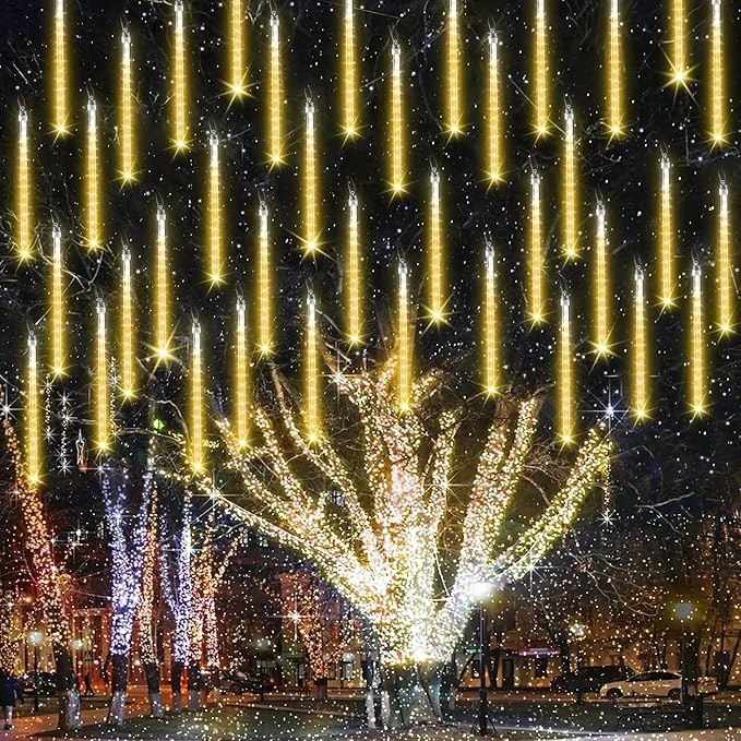 Joomer Christmas Lights Outdoor, 11.8 inch 10 Tubes 240 LED Meteor Shower Lights, LED Snow Falling Icicle Cascading Light with Timer Waterproof and Connectable for Christmas Decoration (Warm White)