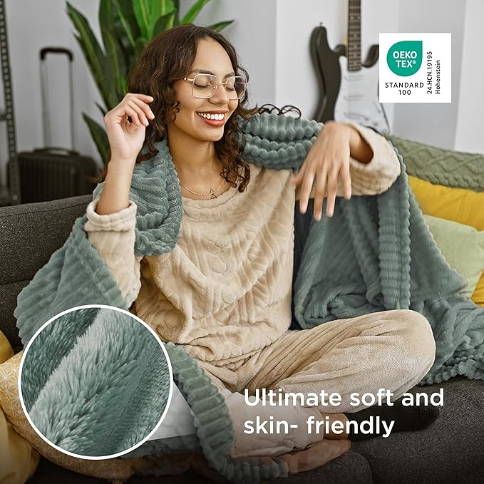 Bedsure GentleSoft Green Throw Blanket for Couch - Cozy Soft Blankets for Women, Cute Small Fleece Throws for Girls, Sage Green Room Decor Decorations for Home, 50x60 Inches