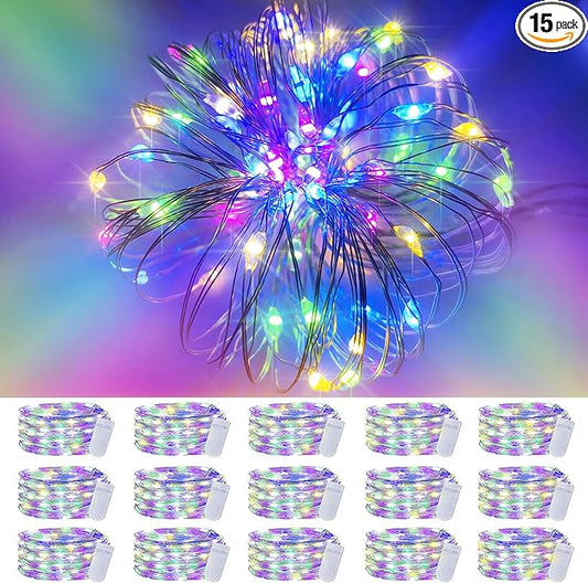 Christmas Fairy Lights Battery Operated-15 Packs 20 LED 6.6FT Silver Wire String Lights Firefly Starry Lights for DIY Custom Table Centerpiece Wedding Party Decoration (Multicolor2)