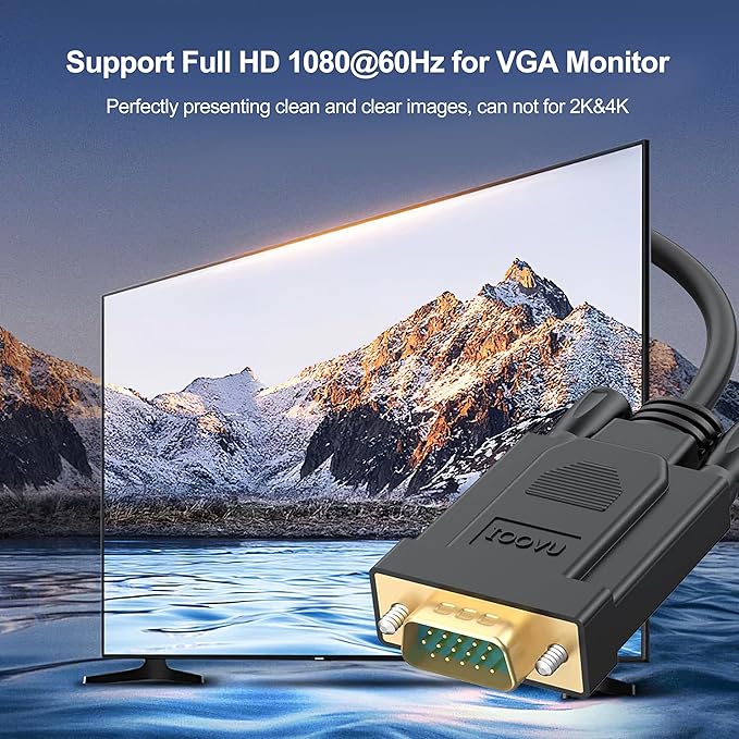 HDMI to VGA Cable 6 Feet 2-Pack, Computer HDMI to VGA Monitor Cord Male to Male for Computer, Switch, Player Game, and Other Devices