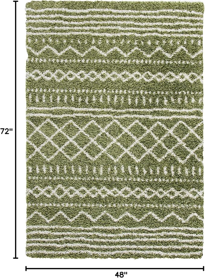 SAFAVIEH Arizona Shag Collection Accent Rug - 4' x 6', Green & Ivory, Moroccan Design, Non-Shedding & Easy Care, 1.6-inch Thick Ideal for High Traffic Areas in Entryway, Living Room, Bedroom (ASG741X)
