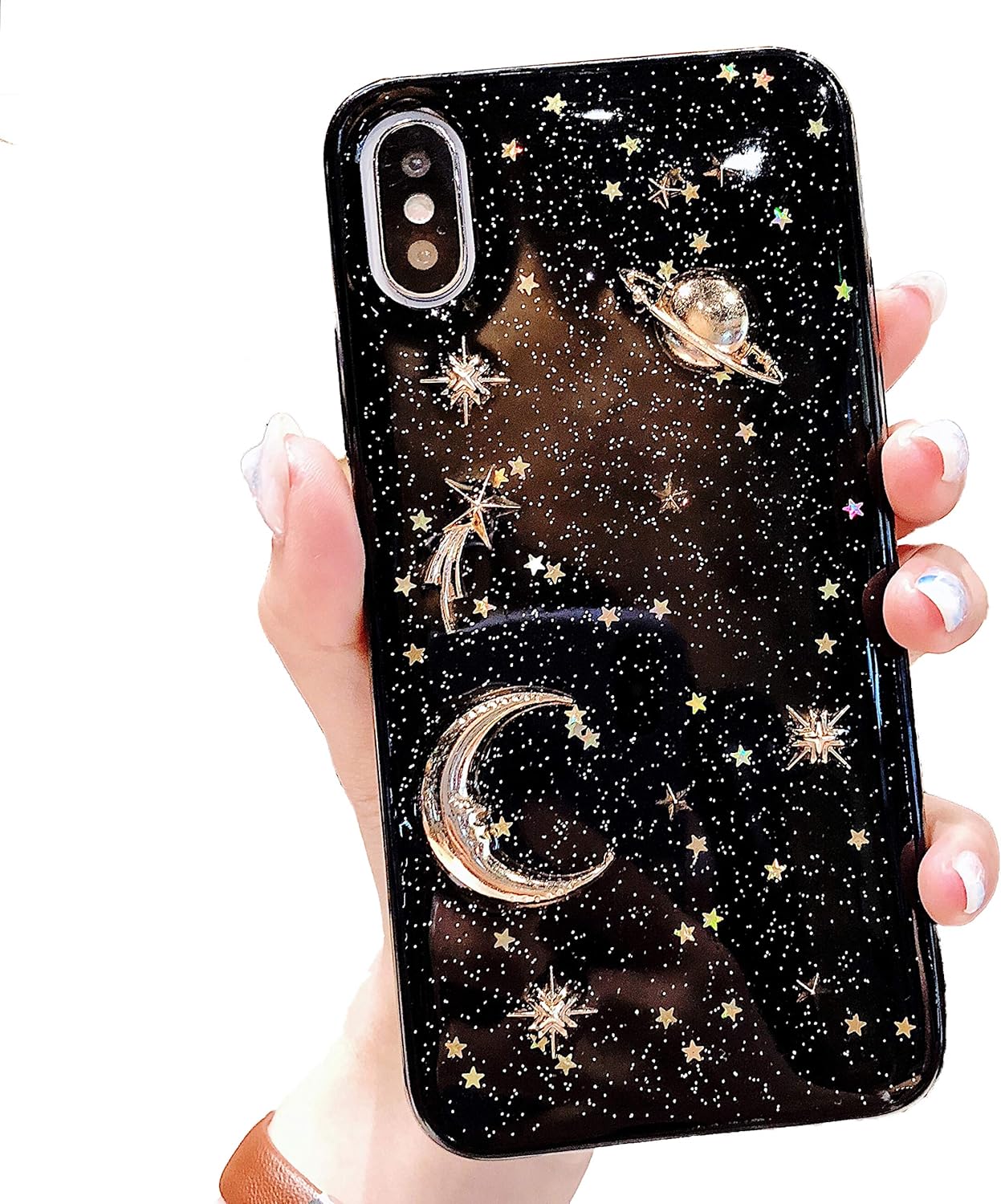 iPhone XR Case Bling Planet Glitter with Space Sparkle Moon Star Universe, Soft TPU Silicone Shockproof Cover
