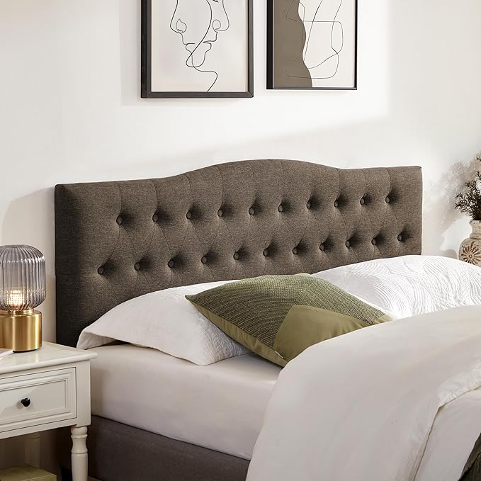 Tufted Upholstered Headboard King Size, Sturdy and Durable Solid Wood Bed headboard, Fabric Headboard Adjustable Height from 37” to 51”, Modern Button Diamond Design Head Board, Chocolate