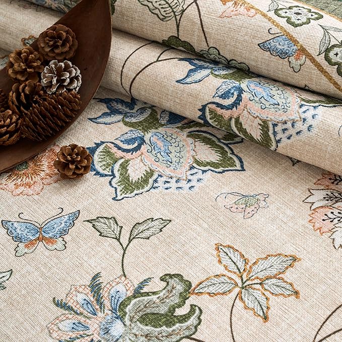 jinchan 3x8 Floral Runner Rug for Hallway Washable Kitchen Runner Vintage Romance Design Non Slip Thin Indoor Floor Cover Low-Profile Throw Carpet for Entryway Bathroom Bedroom Porch, Green/Beige