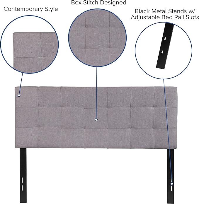 Flash Furniture Bedford Tufted Upholstered Full Size Headboard in Light Gray Fabric
