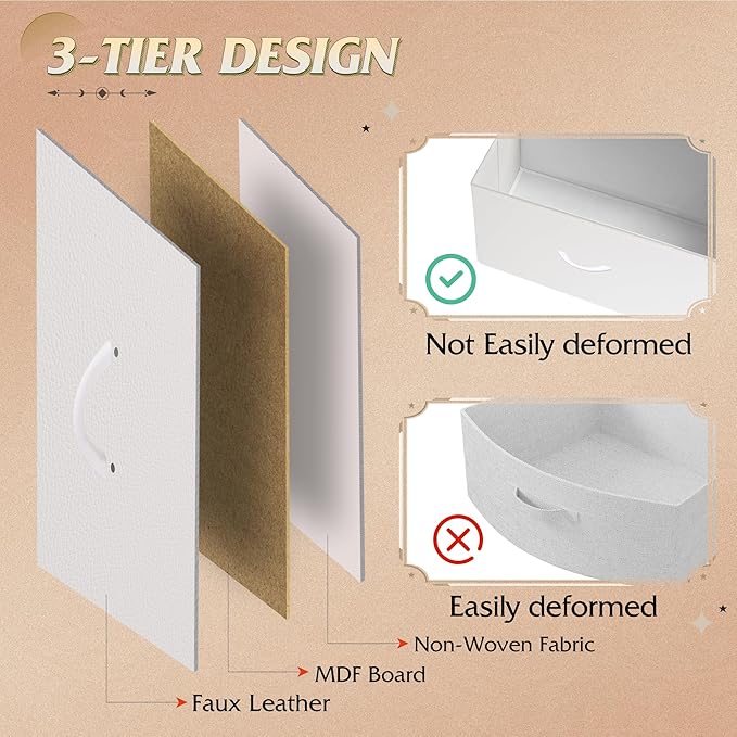 WLIVE Dresser with 3 Drawers, Fabric Nightstand, Cabinet with Wheels, Organizer Storage Dresser for Bedroom, Office, Entryway, Closets, Sturdy Steel Frame, Wood Top, Easy Pull Handle, White