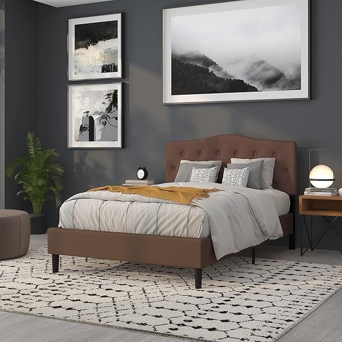 Flash Furniture Cambridge Button Tufted and Diamond Stitched Upholstered Full Size Headboard in Camel Fabric
