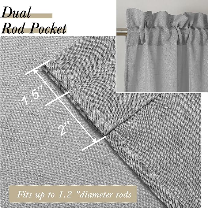 Aiyufeng Kirei Faux Linen Kitchen Sheer Valance 14 Inch Length, Soft Airy Slub Textured Short Curtain for Small Windows Farmhouse Bathroom Bedroom Basement, 60X14 Inch, 1 Piece, Silver Grey