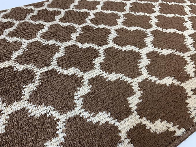 Custom Size Cut to Length Moroccan Trellis Design Runner Rug Mat For Wide Long Hallways with Non-Slip Rubber Backing, Better Traction for Pets, Prevent Slippage, Trellis Brown, 31 inch X 20 feet