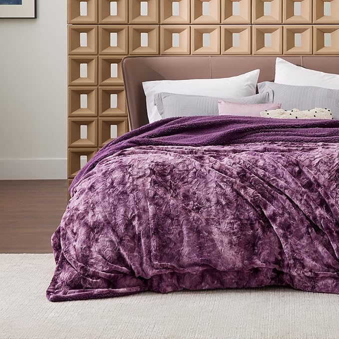 Bedsure GentleSoft Sherpa Fluffy Blanket Queen Size for Bed - Fleece Warm and Cozy for Women Gift, Plush & Fuzzy Faux Christmas Fur Blanket for Couch, Sofa Decor, Tie Dye Design, Purple, 90x90 Inches