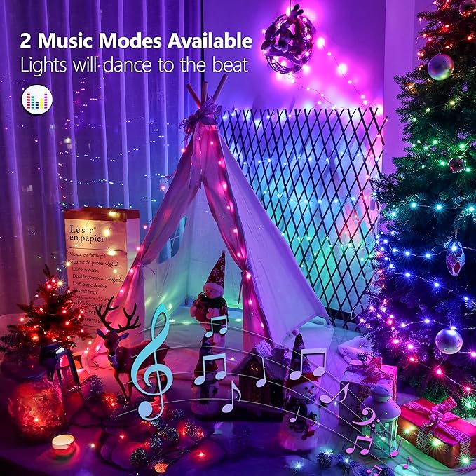 BrizLabs Color Changing Fairy Lights - 33ft 100 LED Christmas Fairy Lights with Remote, Rainbow Xmas Tree Light with Timer, RGB Halloween Light Music Sync Twinkle Light for Xmas Halloween Party Home