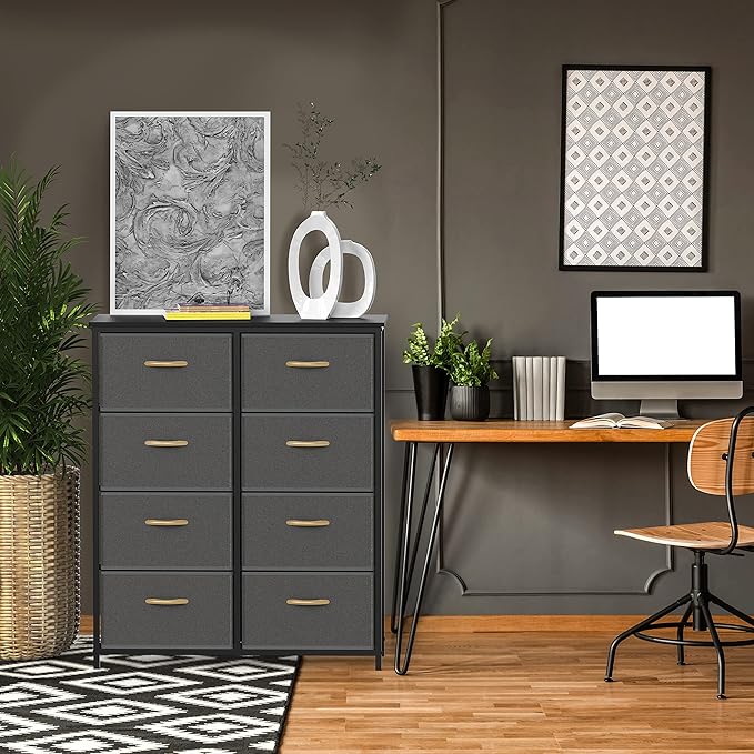 SIMPLE HOUSEWARE 8 Drawer Wide Dresser Tall Storage Tower, Dark Grey
