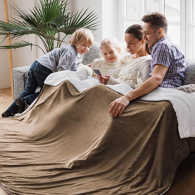 Bedsure GentleSoft Sherpa Fleece Oversized Cal King Blankets for Bed - Thick and Warm Throw for Women and Men, Soft Fuzzy Plush Large Blanket for Winter, Camel, 112x98 Inches
