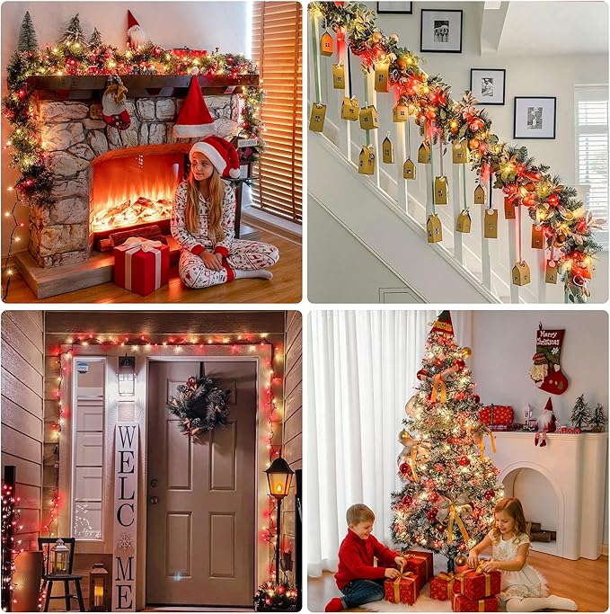 woohaha Mini Christmas Lights,2 Pack 13ft String Lights, 120V UL Plug Extendable Xmas Tree Lights for Christmas,Patio,Home,Party,Holiday,Garden,Indoor/Outdoor Decor(50 Count red Clear)