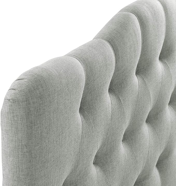 Modway Annabel Tufted Button Linen Fabric Upholstered Queen Headboard in Gray