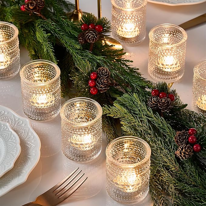24 Pack Clear Glass Votive Candle Holders, Vintage Candle Holder for Floating Candle, Tealight Candle Holder for Table Centerpieces Home Bridal Shower Birthday Christmas Wedding Party Table Decoration