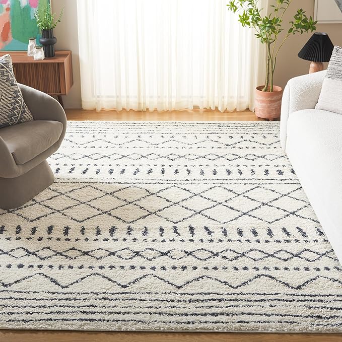 SAFAVIEH Arizona Shag Collection Area Rug - 10' x 14', Ivory & Slate, Moroccan Design, Non-Shedding, 1.6-inch Thick, Ideal for High Traffic Areas in Living Room, Bedroom (ASG741M-10)